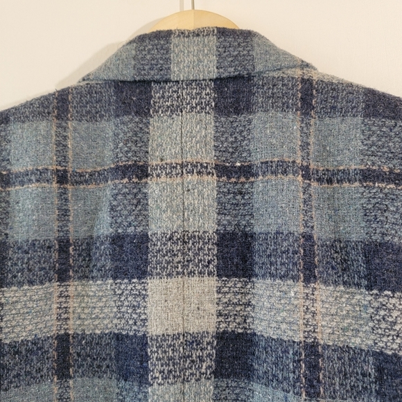 Lawrence Bruce Navy Gray Plaid Wool Blend Blazer 12P Single Breasted Minimalist - Picture 7 of 11